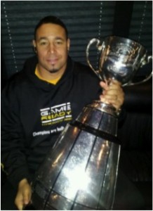 Will Loftus with Grey Cup